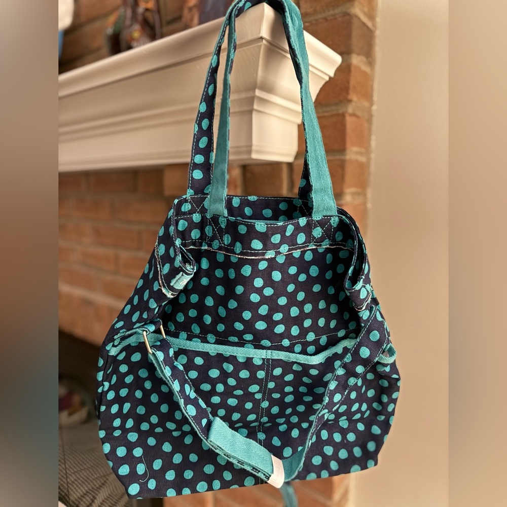 Thirty-One Retro Metro Fold-Over Bag – Navy Lotsa Dot